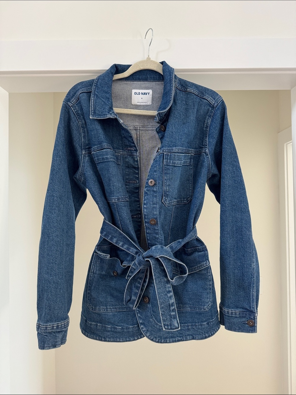 Old Navy Women's Blue Denim Jacket with Self-Tie Waist
